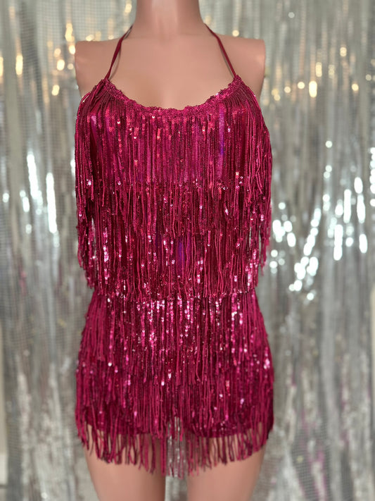 Pink Pantera Fringe Romper